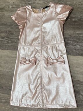 Metallic Rose-Tone Bow Pocket Party Dress for Girls